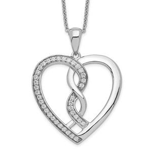 925 Sterling Silver CZ Hearts Joined Together 18 inch Necklace with Poem Card